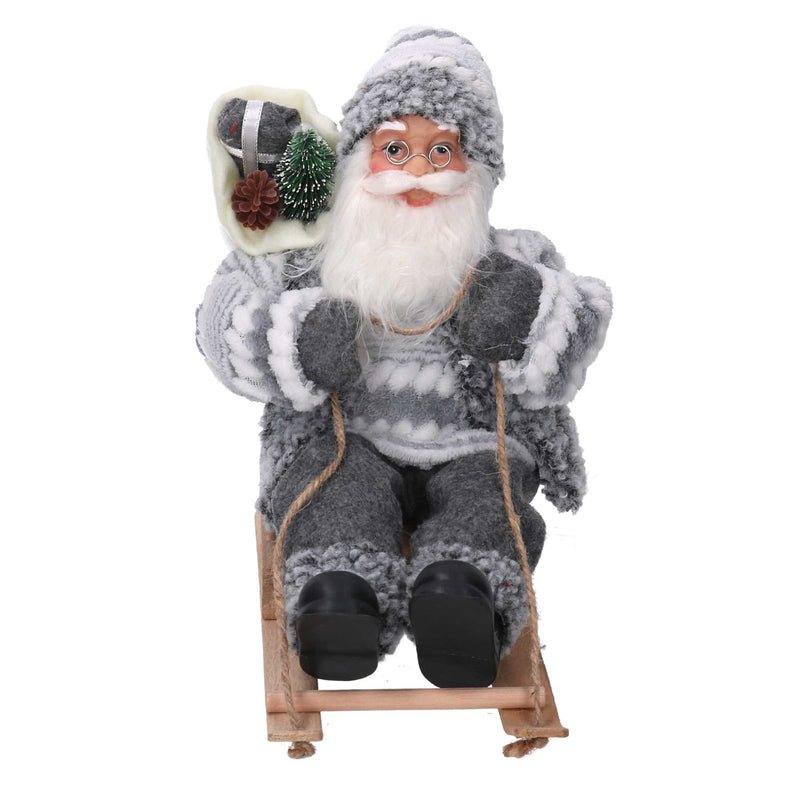 Babbo natale in tessuto su slitta grigio cm xh30-3