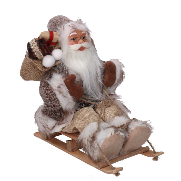 Babbo natale in tessuto su slitta marrone 30h cm sconto