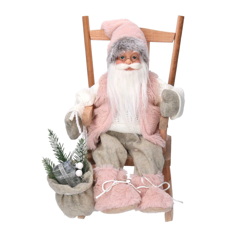 Babbo natale in tessuto su sedia rosa cm xh30-3