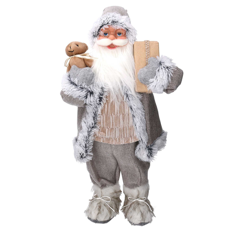 Babbo natale in tessuto grigio e beige cm xh80-1