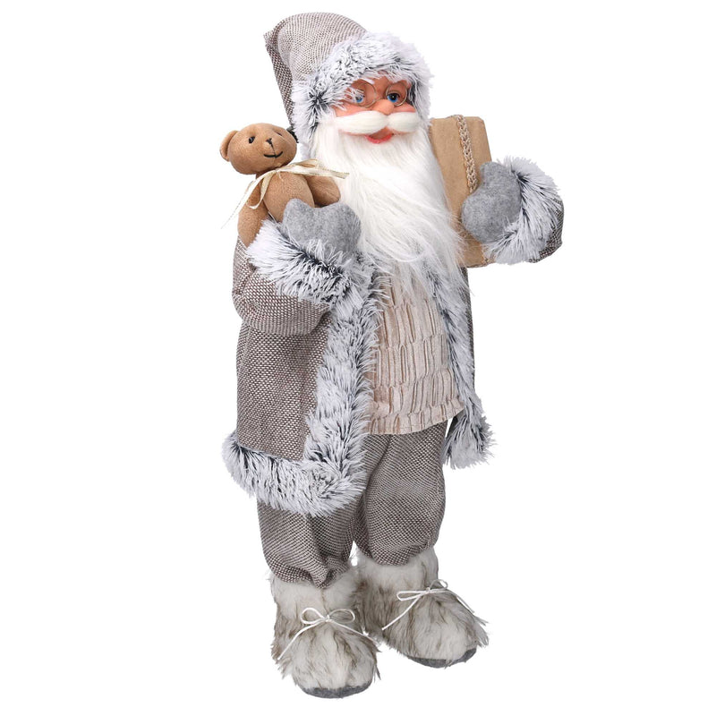 Babbo natale in tessuto grigio e beige cm xh80-3