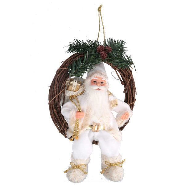 sconto Babbo natale in tessuto su ghirlanda bianco e oro cm xh32/49