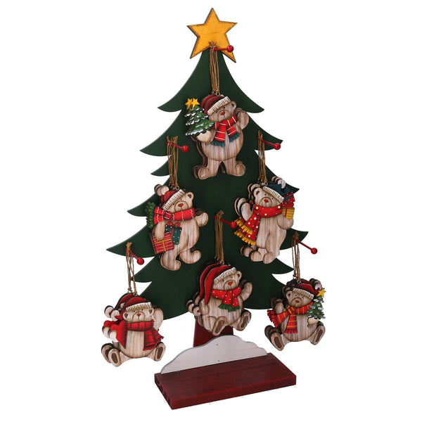 Albero espositore legno c/36 decorazioni base rettangolare cm 34x12xh59 sconto