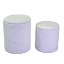 Set 2 Pouf Contenitore Ø35 cm e Ø39 cm in Tessuto Bianco-1