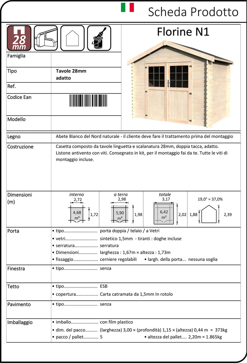 Casetta Box da Giardino per Attrezzi 2,98x1,98m Senza Pavimento in Legno Abete 28mm Florine-2