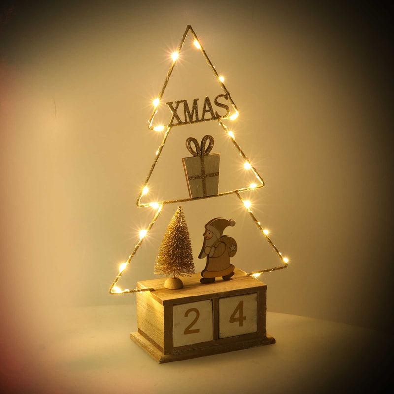 Calendario legno albero oro con led cm 18x7,5xh31-2