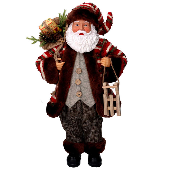 Babbo natale in tessuto marrone e rosso con slittino cm xh45 sconto