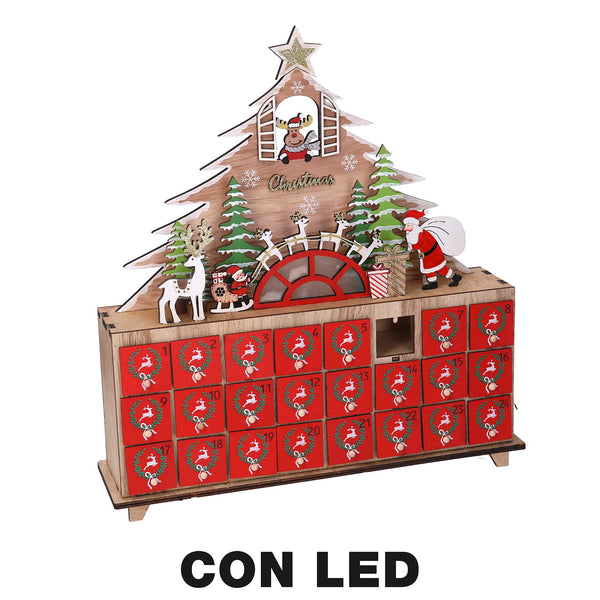 Adventskalender aus Holz mit rotem LED-Baum cm 31x8xh34,5 prezzo