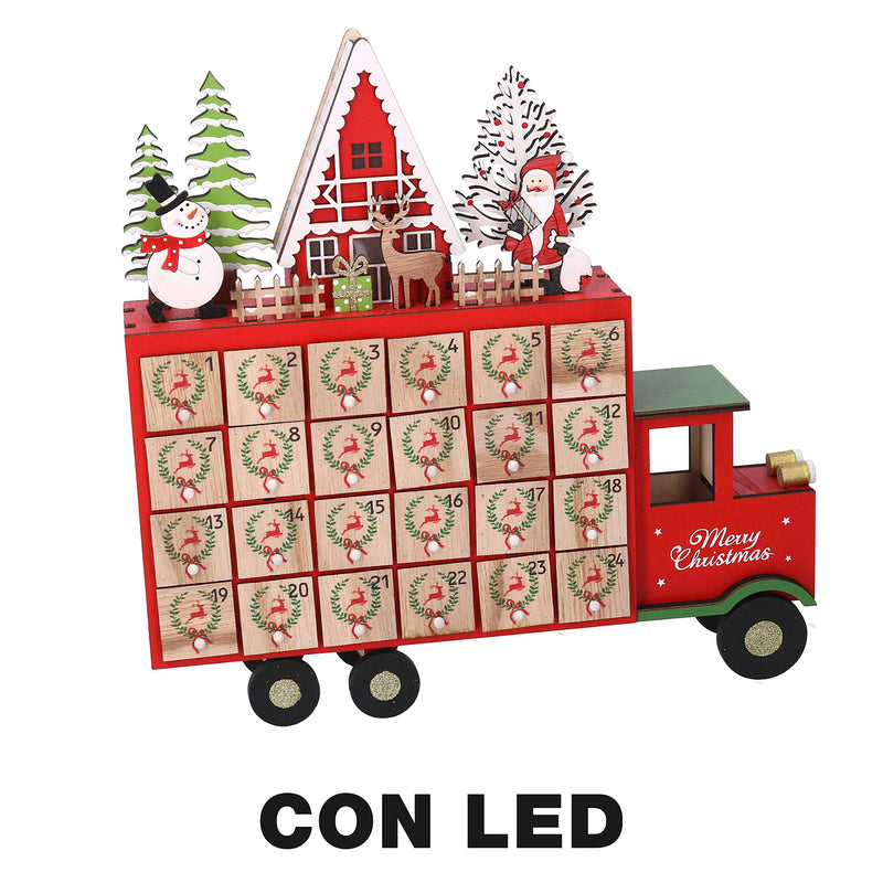 Calendario dell'Avvento in Legno con Led furgone rosso cm 32x7xh32-1