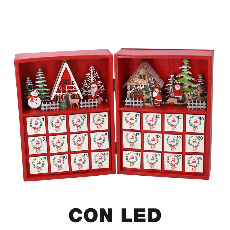 Calendario dell'Avvento in Legno con Led rosso cm 36x6xh24-1