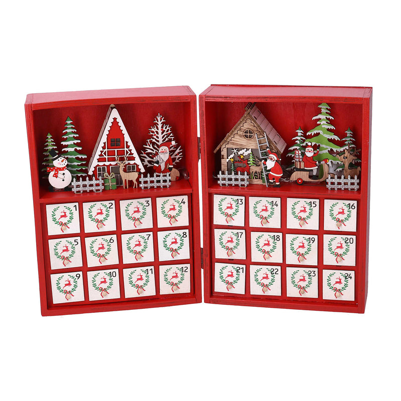 Calendario dell'Avvento in Legno con Led rosso cm 36x6xh24-2