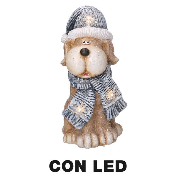 online Hund aus Kunstharz mit grauem LED-Hut 22x19,5xh40 cm