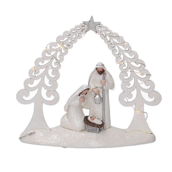 Natività resina bianco con led cm 20x5,5xh17 sconto