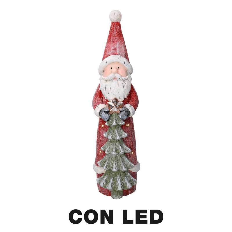 Pupazzo Babbo Natale in Resina con Led con albero rosso cm 18x19xh66-1