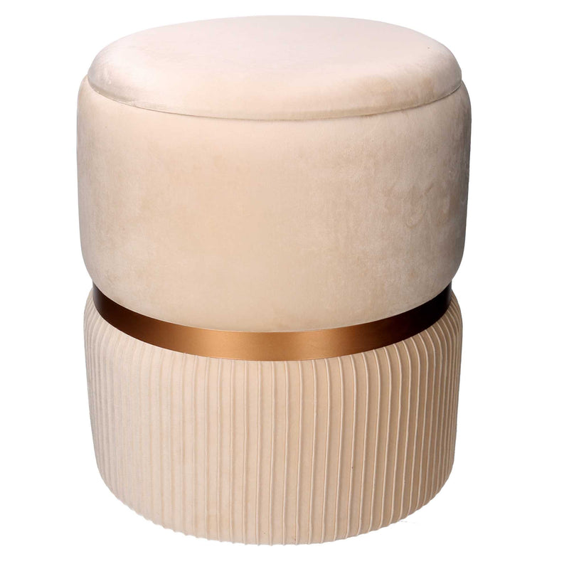 Set 2 Pouf Contenitore Ø35 cm e Ø39 cm in Tessuto Velluto Crema-2