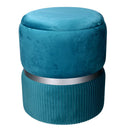 Set 2 Pouf Contenitore Ø35 cm e Ø39 cm in Tessuto Velluto Turchese-4