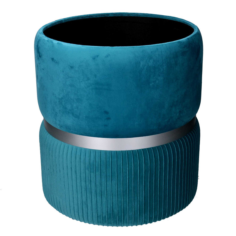 Set 2 Pouf Contenitore Ø35 cm e Ø39 cm in Tessuto Velluto Turchese-2