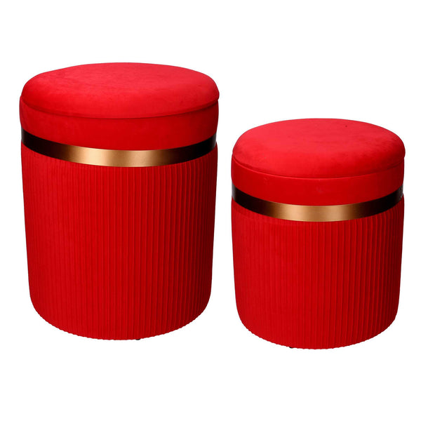 Set 2 Pouf Contenitore Ø35 cm e Ø39 cm in Tessuto Velluto Rosso prezzo