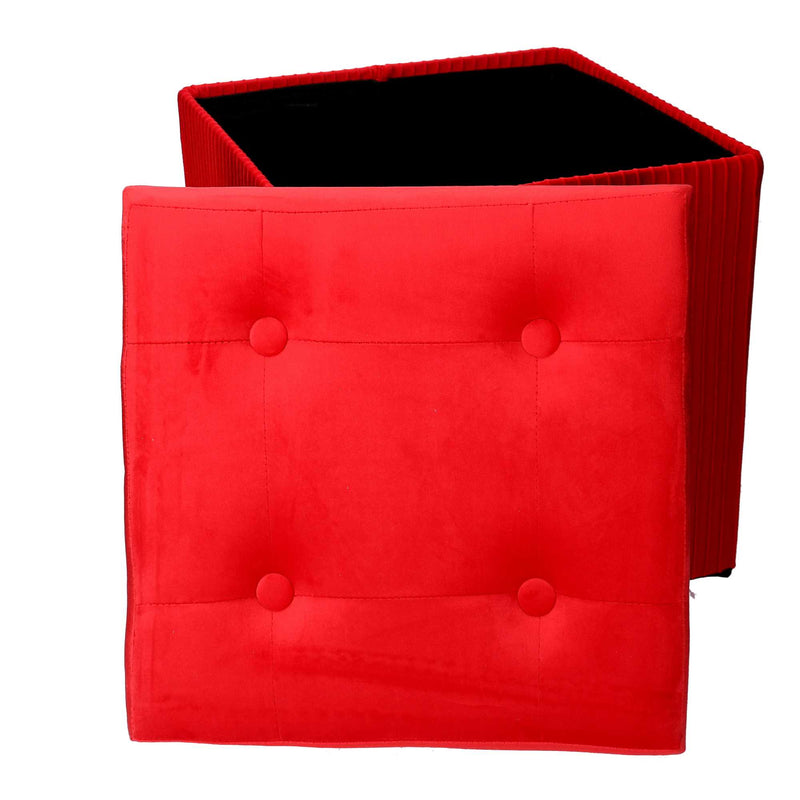 Pouf Contenitore Pieghevole 38x38xh38 cm in Velluto Rosso-4