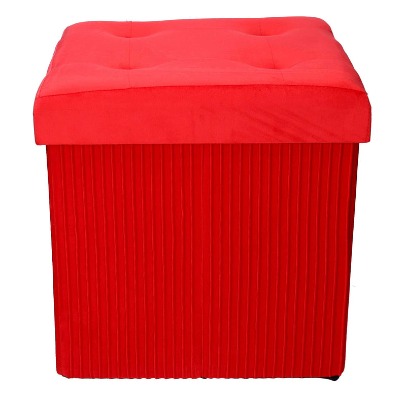 Pouf Contenitore Pieghevole 38x38xh38 cm in Velluto Rosso-2