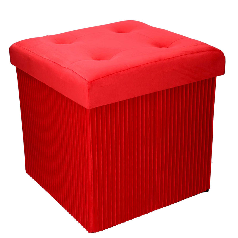 Pouf Contenitore Pieghevole 38x38xh38 cm in Velluto Rosso-1