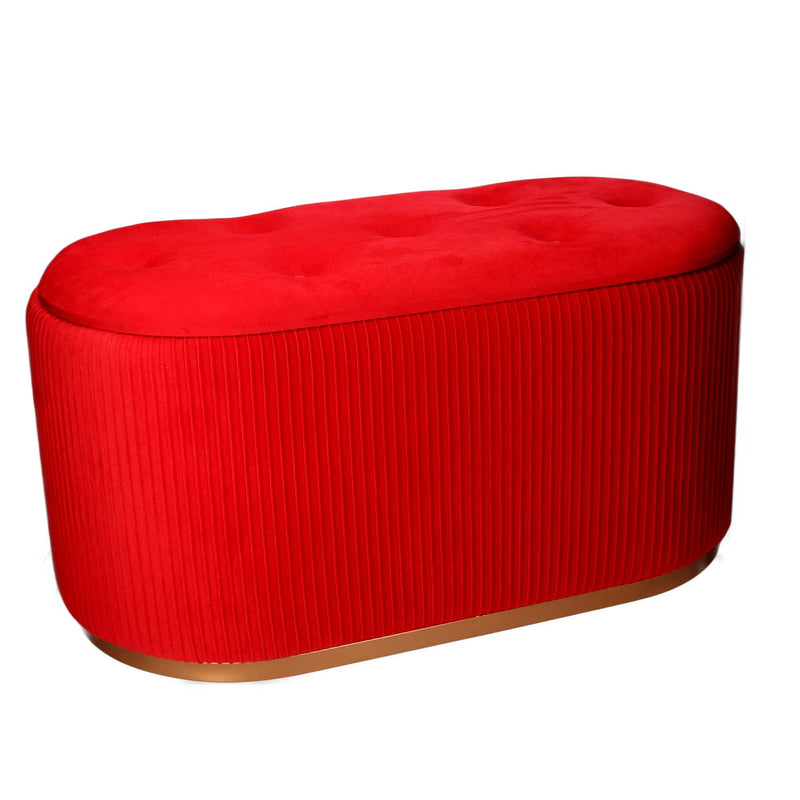 Pouf Contenitore 82x42xh41 cm in Tessuto Velluto Rosso-1