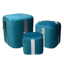 Set  3 Pouf Contenitore in Tessuto Velluto Turchese-1