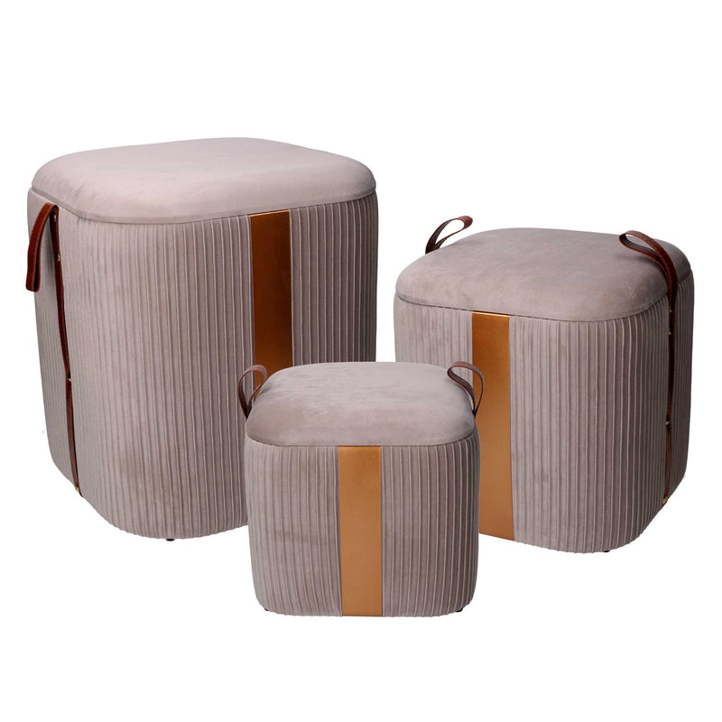 Set  3 Pouf Contenitore in Tessuto Velluto Grigio-1