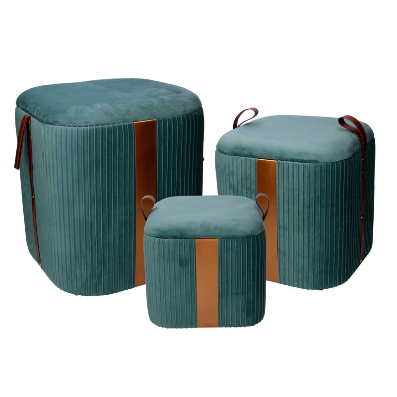 Set  3 Pouf Contenitore in Tessuto Velluto Verde Salvia-1