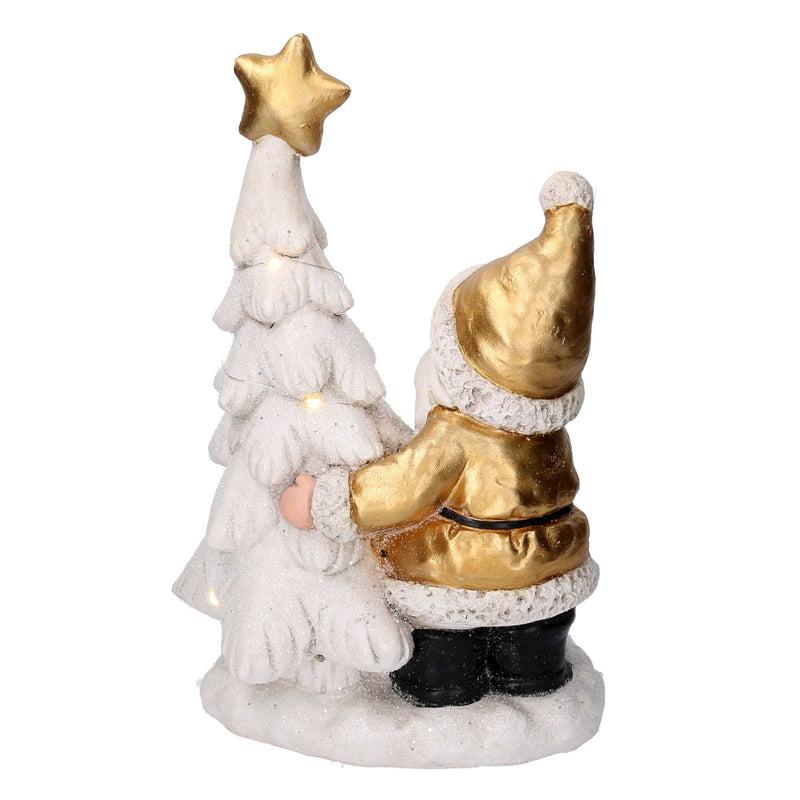 Babbo natale in resina con albero e led bianco e oro cm 29x17,5xh45-5