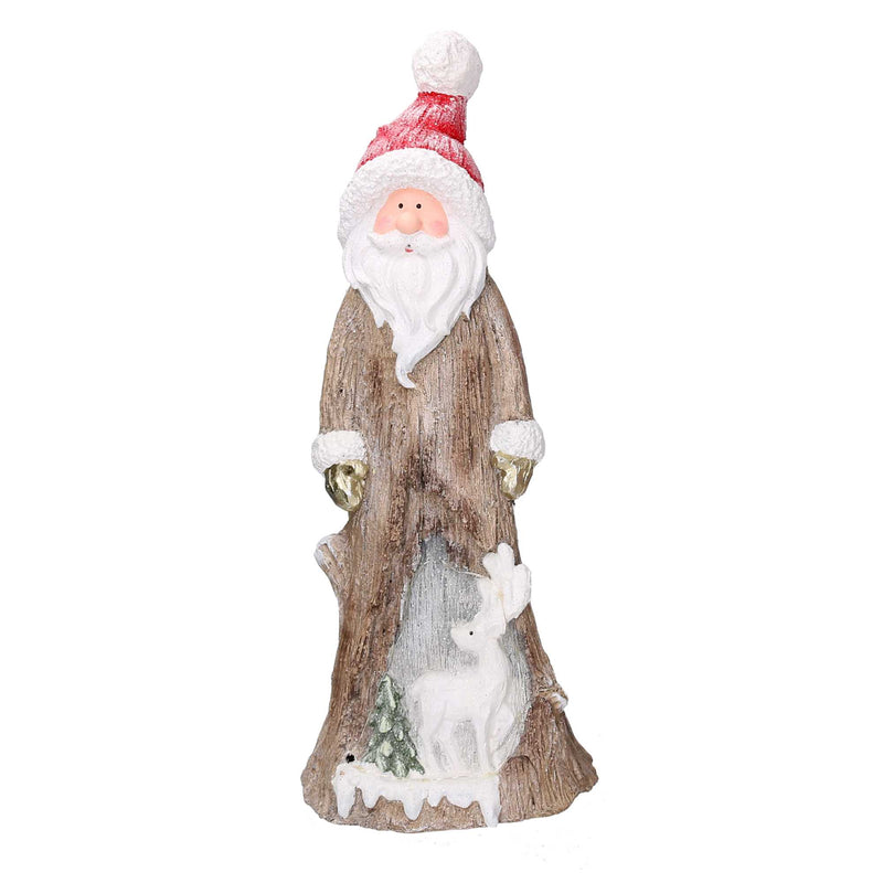 Babbo natale in resina tronco innevato con led marrone cm 23,5x16,5xh58-2