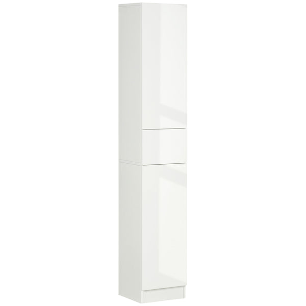 sconto Badezimmersäule 1 Schublade 2 Schränke 30 x 28 x 170 cm aus Spanplatten und glänzend weißem MDF