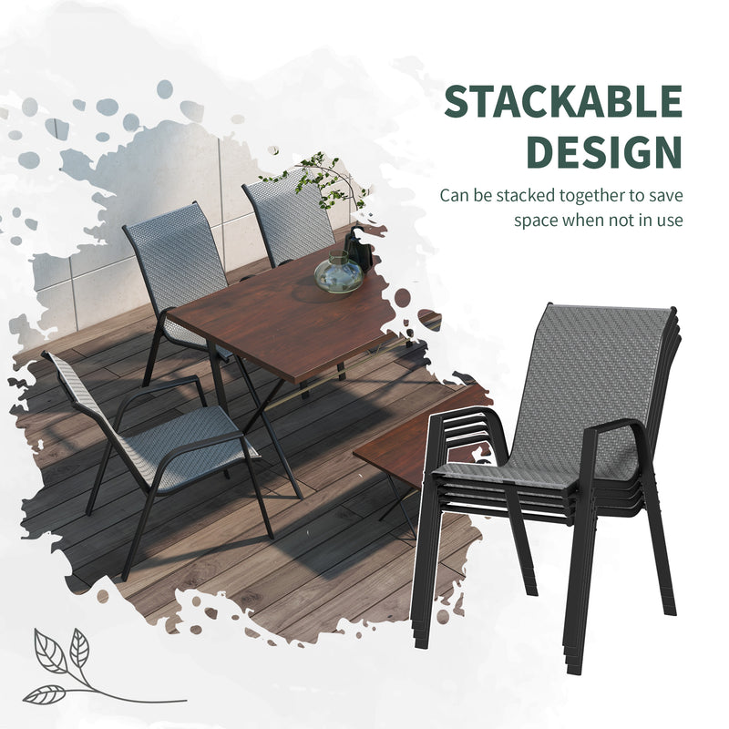 Set 4 Sedie da Giardino Impilabili con Braccioli 52x70x85 cm in Rattan PE e Acciaio Grigio-5