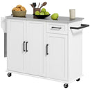 Carrello Isola da Cucina 128x45,5x91,5 cm in MDF e Acciaio Inox Bianco-1