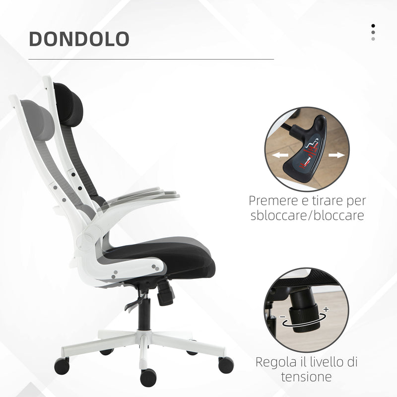 Sedia Poltrona Direzionale da Ufficio 77x75x115-125 cm in Tessuto a Rete Poliestere Nera e Bianca-5