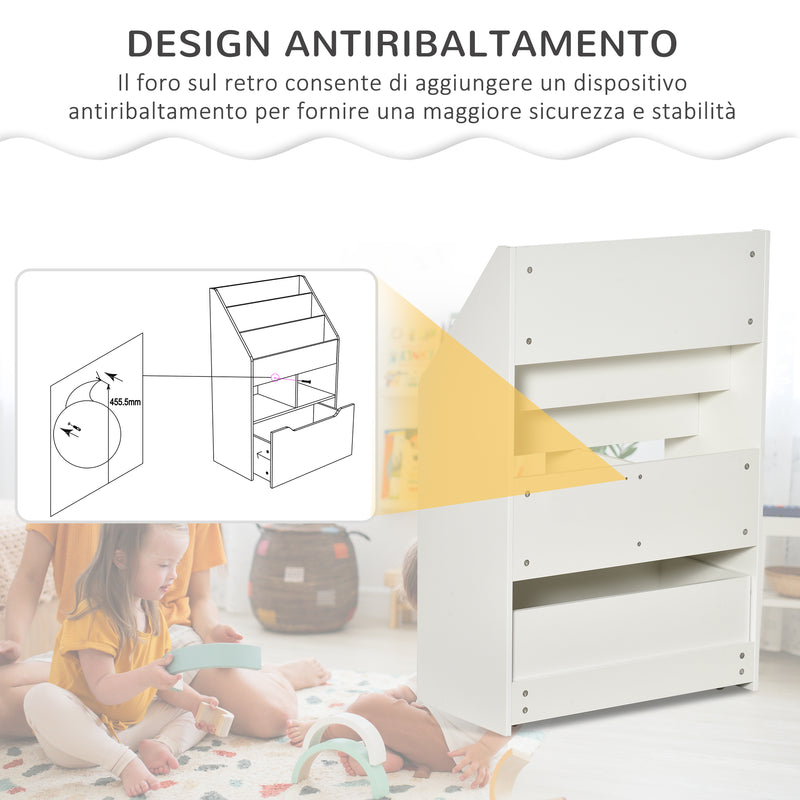 Libreria per Bambini 60x29,9x90 cm con Ripiani e 1 Cassetto in MDF Bianco-5