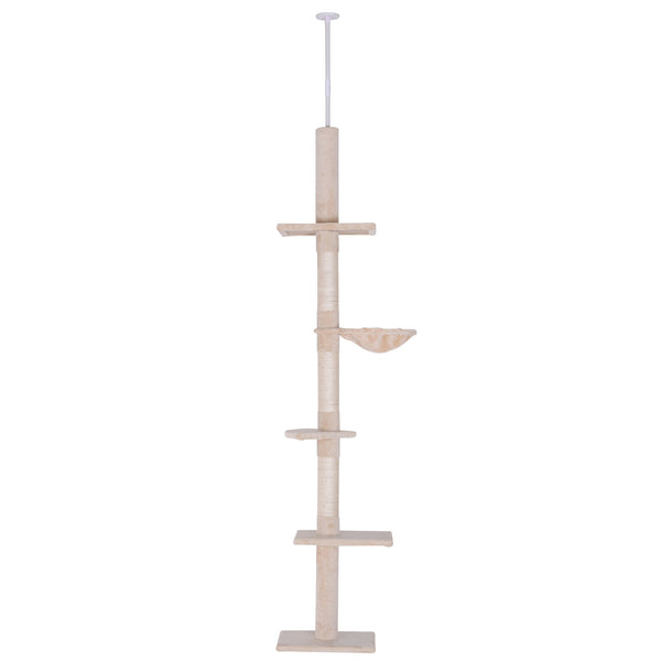 Albero Tiragraffi per Gatti Multilivello a Soffitto 40x34x230-260 cm Altezza Regolabile Beige prezzo