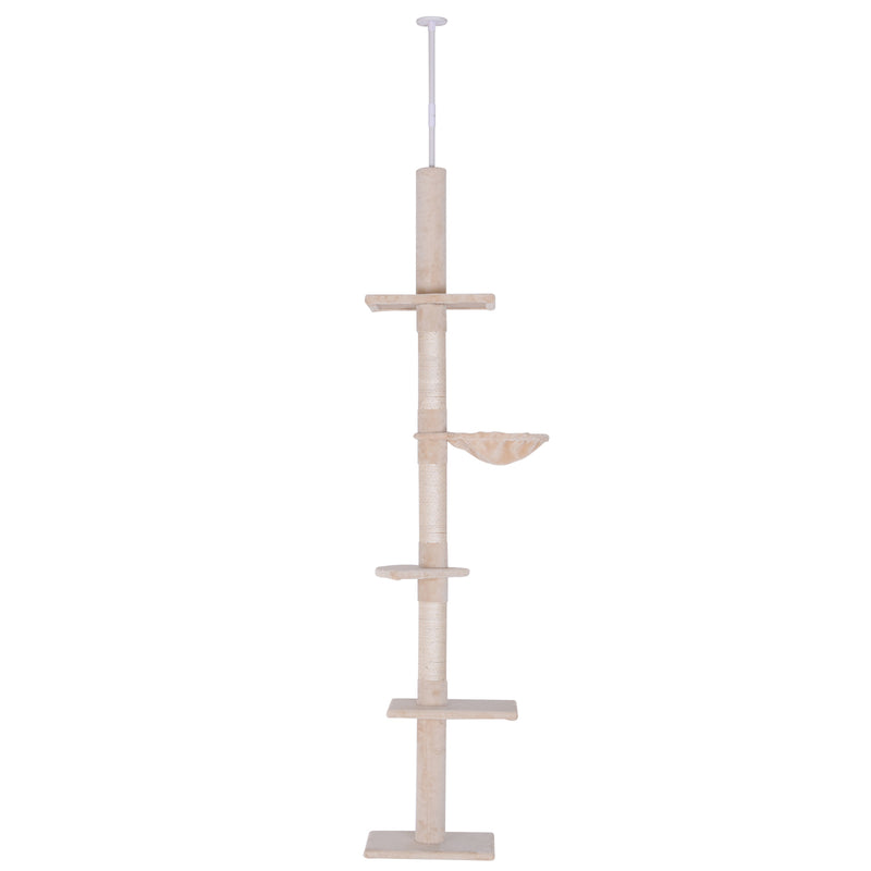 Albero Tiragraffi per Gatti Multilivello a Soffitto 40x34x230-260 cm Altezza Regolabile Beige-1