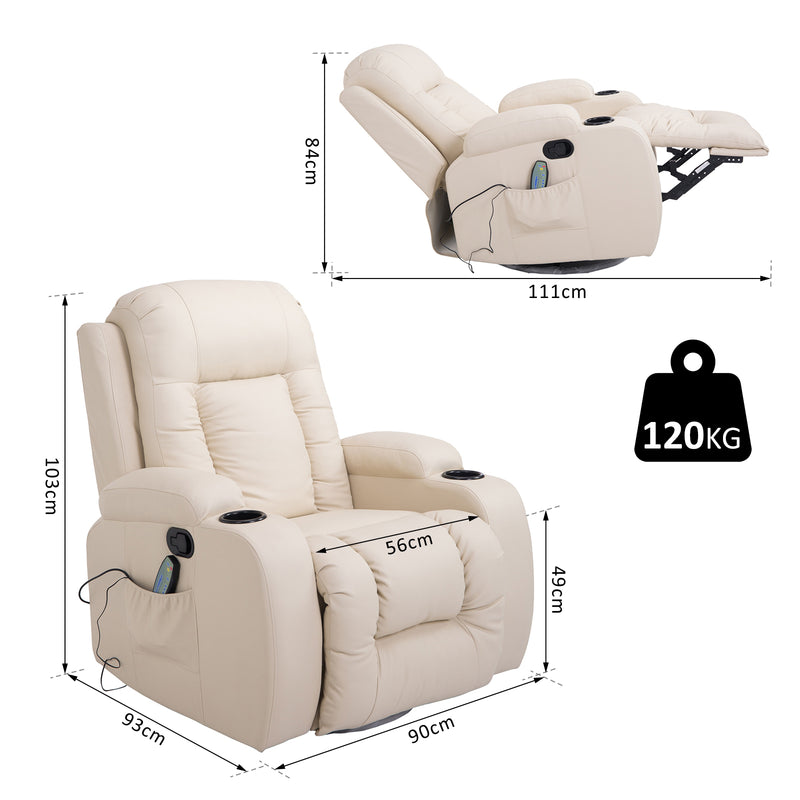 Poltrona Relax Reclinabile Massaggiante e Riscaldante in Similpelle  Beige-3