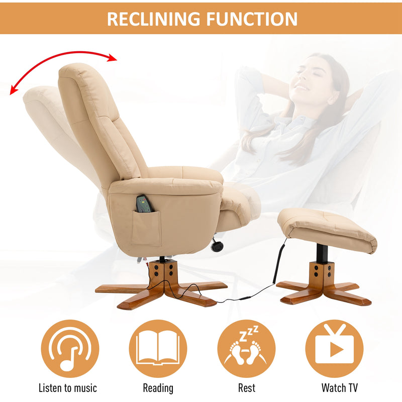 Poltrona Relax Reclinabile con Poggiapiedi in Similpelle  Beige-3