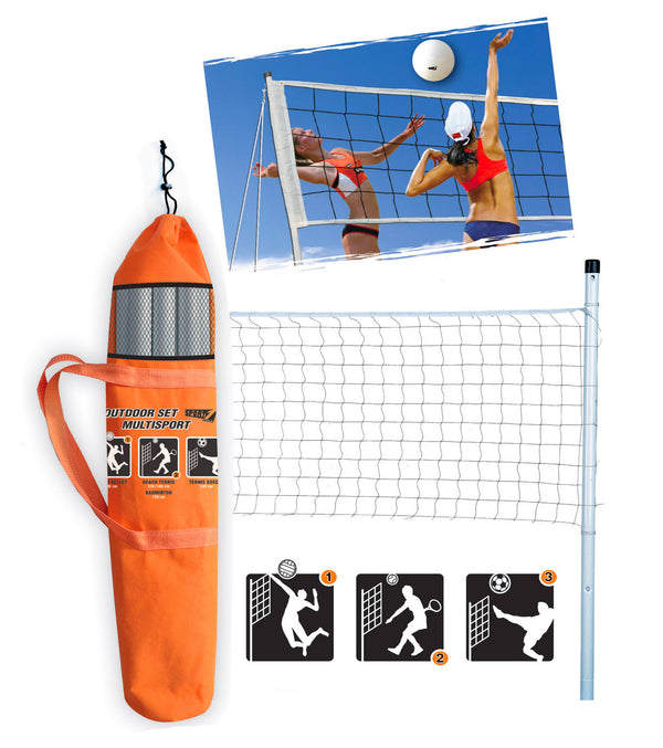 sconto Rete Impermeabile Portatile per Beach Volley 6x0,60m con Paletti in Metallo Bianca