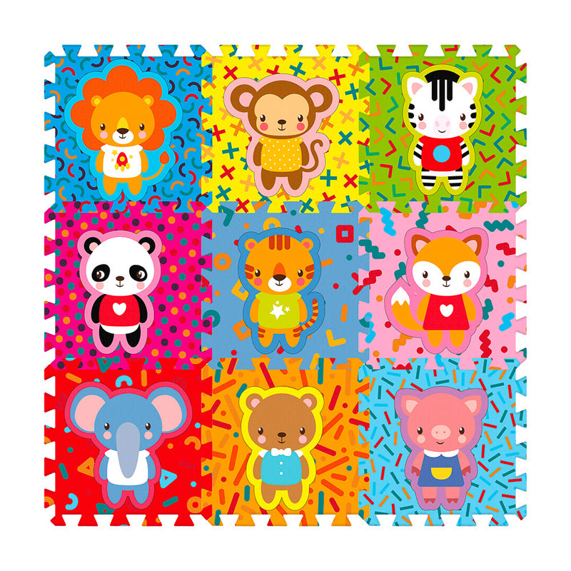 Tappeto Puzzle 9pz per Bambini Componibile Animali Multicolore-2