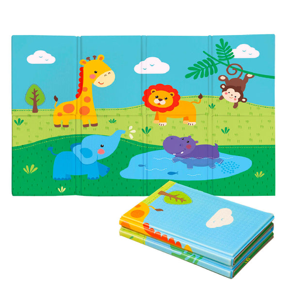 acquista Tappeto Morbido per Bambini 120x90x0,8 cm Pieghevole Doppia Grafica Giungla Multicolore