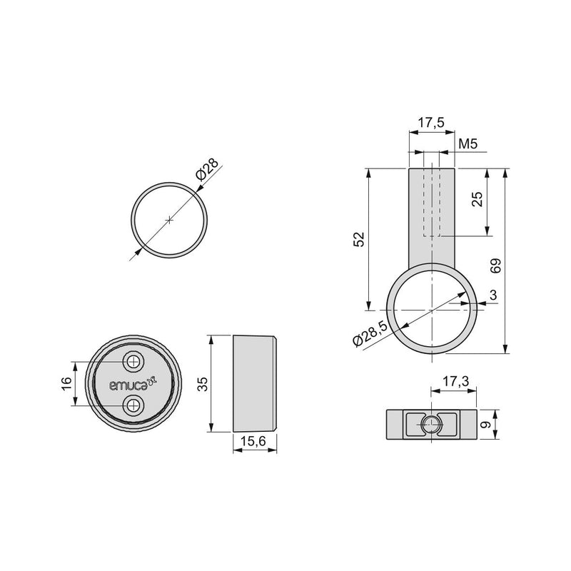 Kit Tubo per Armadio Rotondo Ø28 L 1,15 m Anodizzato Opaco Alluminio e Zama Emuca-2