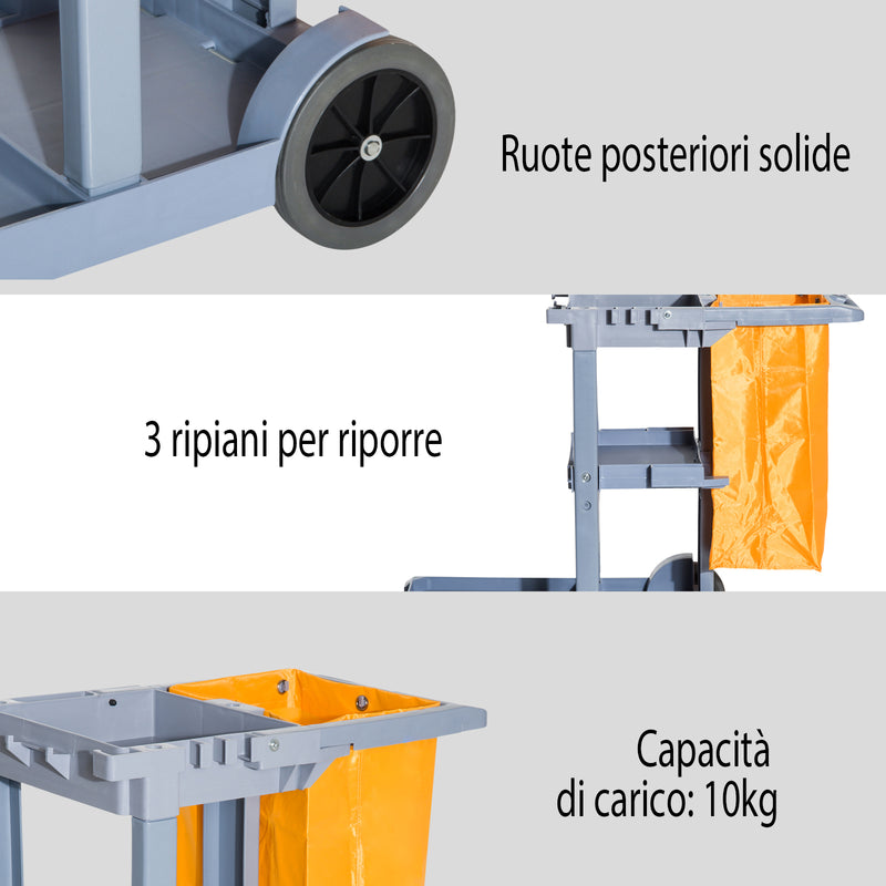 Carrello Pulizie Professionale Multiuso con Borsa 100L e Ruote   Grigio-6