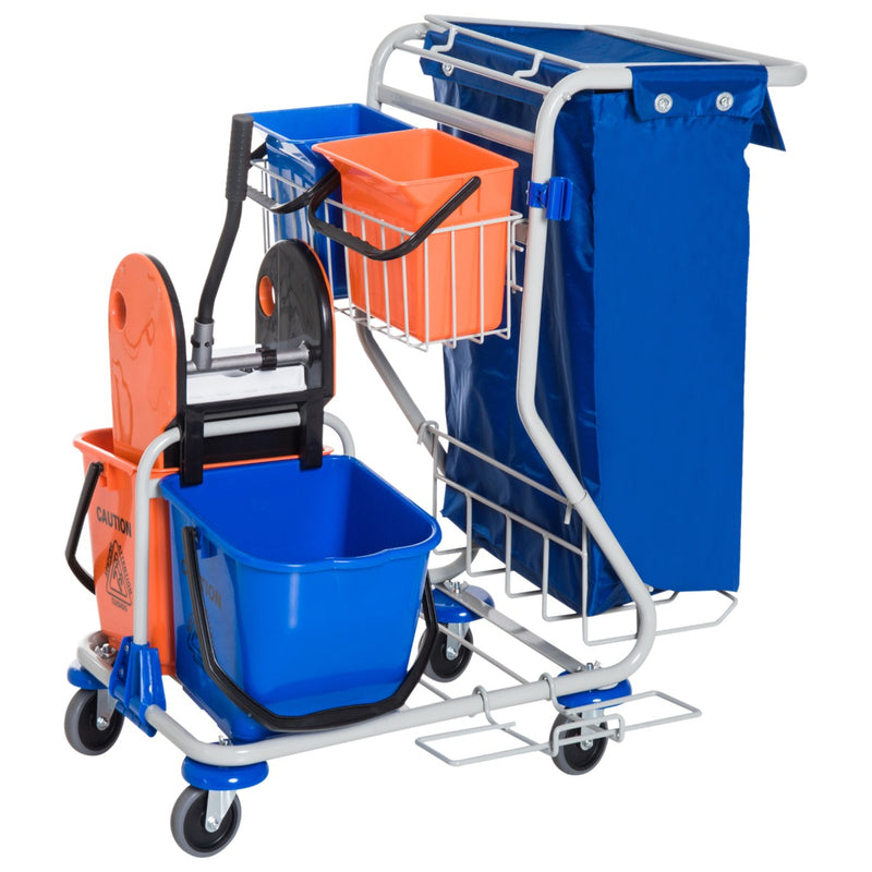 Carrello Pulizie Professionale 4 Secchi 18L/6L con Ruote   Blu e Arancione-1