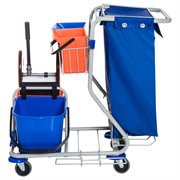 Carrello Pulizie Professionale 4 Secchi 18L/6L con Ruote   Blu e Arancione-4