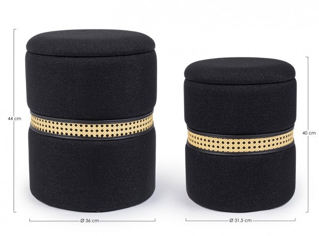 Set 2 Pouf Contenitore in Poliestere Karina Nero-2