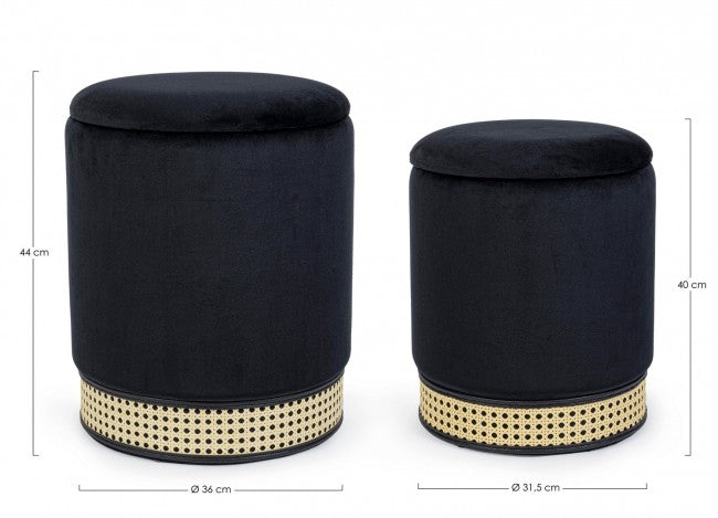 Set 2 Pouf Contenitore in Poliestere Effetto Velluto Milena Nero-2