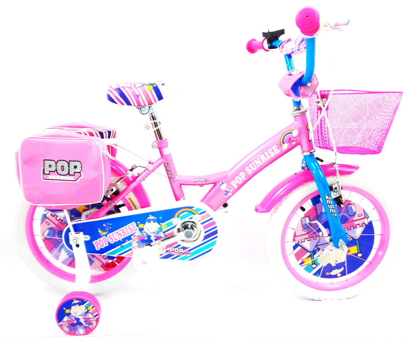 Bicicletta per Bambina 16" 2 Freni con Cestino e Borse Laterali Rosa e Bianca-1